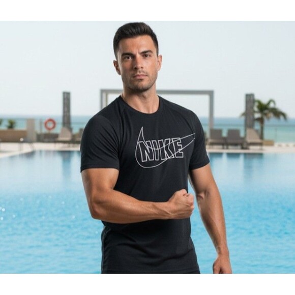 Nike Size XL Dri-Fit Swim Hydroguard Black Shirt Rash Guard UPF 40+  EUC - Picture 1 of 9